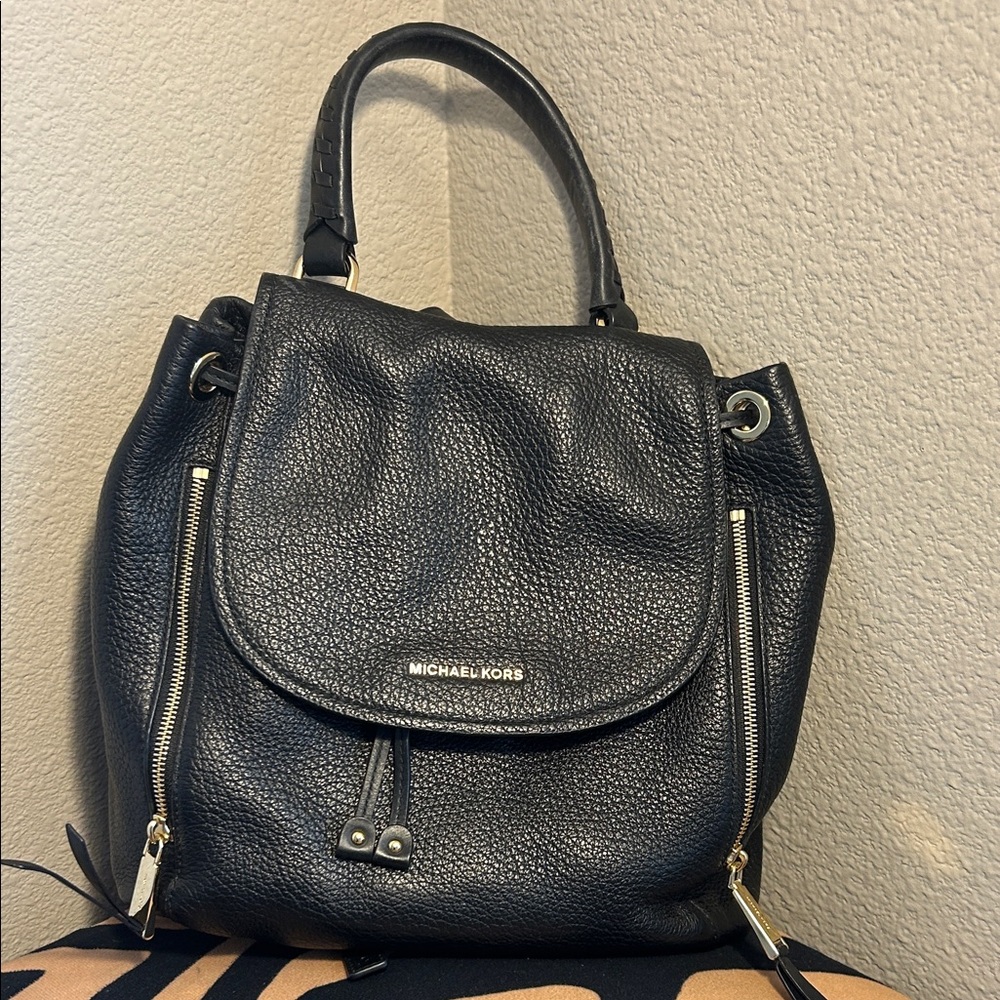 Michael Kors Black Pebbled Leather Backpack